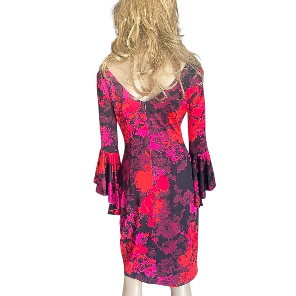 FRANK LYMAN design red/black Floral Bell-Sleeve
Sheath Dress dress size 4 - Picture 3 of 13